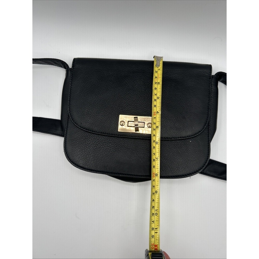 Black Faux Leather Crossbody Bag Gold Tone Turn Lock Flap Shoulder Bag Women - Picture 13 of 14